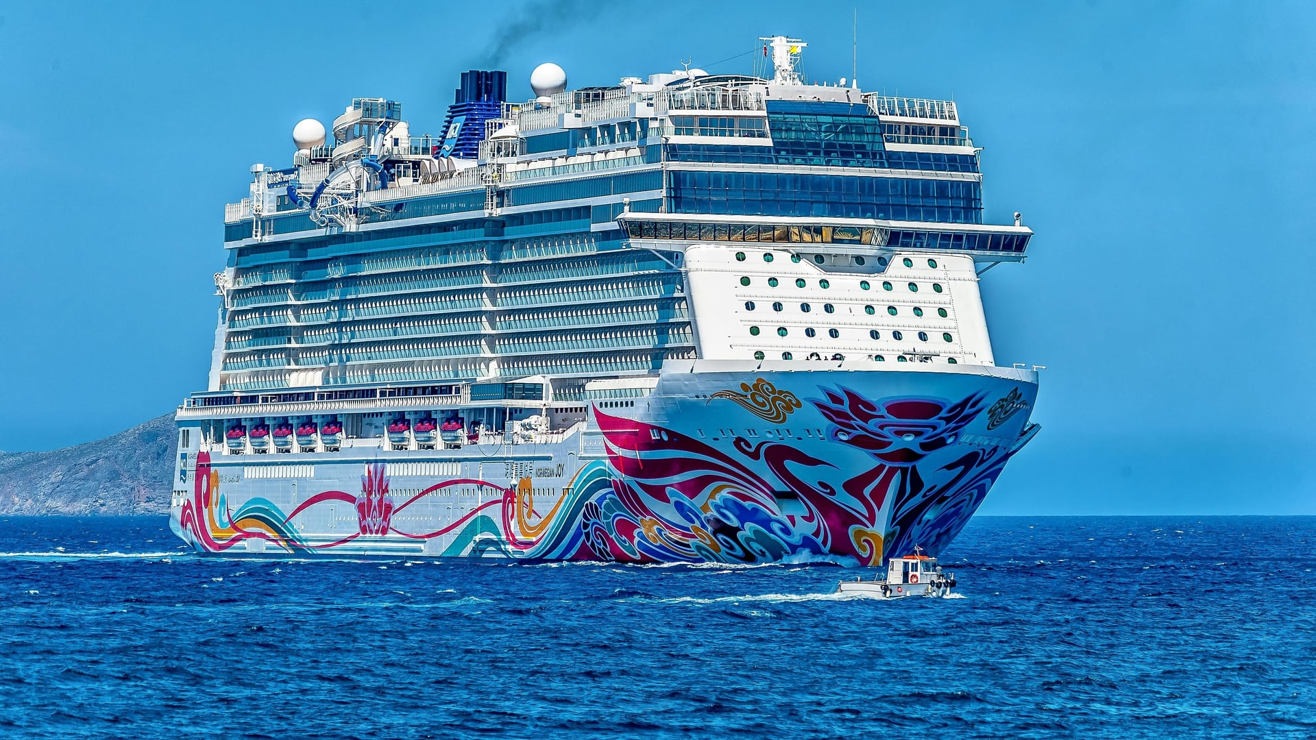 Cruise ship on pristine blue waters